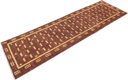 Corner detail of New Gabbeh Loribaft rug showing border pattern and Wool pile
