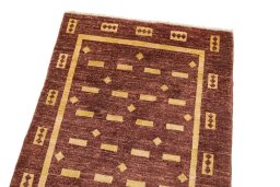 Surface texture of New Gabbeh Loribaft rug with natural Wool and intricate pattern