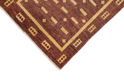 Backside of handmade New Gabbeh Loribaft rug showing knot structure and weave density