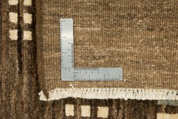 Full view of 1980s Persian Gabbeh rug from Afghanistan, 361 × 277 cm in Brown tones