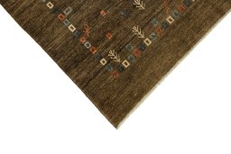 Backside of handmade 1980s Persian Gabbeh rug showing knot structure and weave density