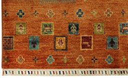 Close-up detail of New Persian Gabbeh rug from Pakistan showing Wool weave