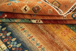 Surface texture of New Persian Gabbeh rug with natural Wool and intricate pattern