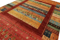 Close-up detail of New Persian Gabbeh rug from Pakistan showing Wool weave