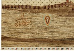 Close-up detail of New Persian Gabbeh rug from Pakistan showing Wool weave
