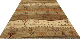 Surface texture of New Persian Gabbeh rug with natural Wool and intricate pattern