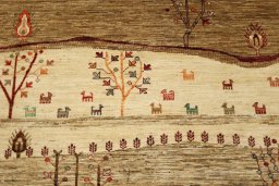 Close-up detail of New Persian Gabbeh rug from Pakistan showing Wool weave