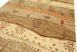 Full view of New Persian Gabbeh rug from Pakistan, 302 × 240 cm in Brown tones