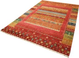 Close-up detail of New Persian Gabbeh rug from Pakistan showing Wool weave