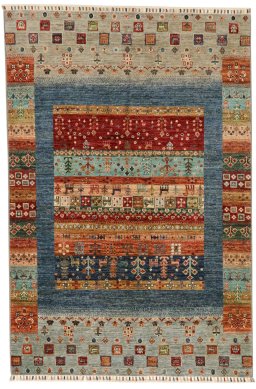 Full view of New Persian Gabbeh rug from Pakistan, 178 × 119 cm in Blue tones