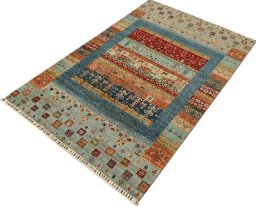 Close-up detail of New Persian Gabbeh rug from Pakistan showing Wool weave