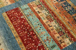 Close-up detail of New Persian Gabbeh rug from Pakistan showing Wool weave