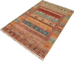 Close-up detail of New Persian Gabbeh rug from Pakistan showing Wool weave