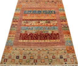 Surface texture of New Persian Gabbeh rug with natural Wool and intricate pattern