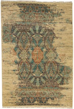 Full view of New Persian Gabbeh rug from Pakistan, 297 × 205 cm in Beige tones