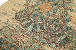 Backside of handmade New Persian Gabbeh rug showing knot structure and weave density