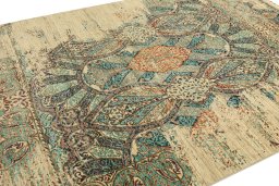 Full view of New Persian Gabbeh rug from Pakistan, 297 × 205 cm in Beige tones