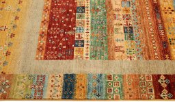 Close-up detail of New Persian Gabbeh rug from Pakistan showing Wool weave