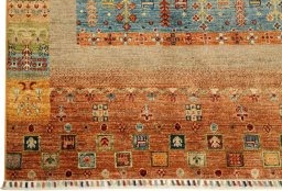 Full view of New Persian Gabbeh rug from Pakistan, 193 × 122 cm in Multi Color tones