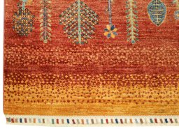 Full view of New Persian Gabbeh rug from Pakistan, 197 × 75 cm in Red tones