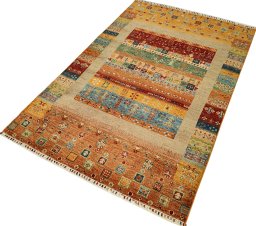 Close-up detail of New Persian Gabbeh rug from Pakistan showing Wool weave