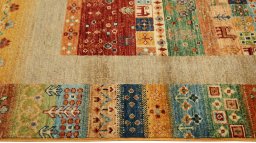 Close-up detail of New Persian Gabbeh rug from Pakistan showing Wool weave