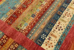 Close-up detail of New Persian Gabbeh rug from Pakistan showing Wool weave