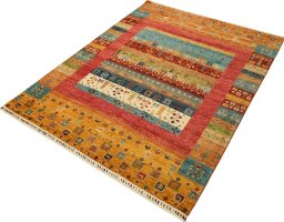 Close-up detail of New Persian Gabbeh rug from Pakistan showing Wool weave