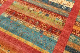 Close-up detail of New Persian Gabbeh rug from Pakistan showing Wool weave