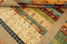 Close-up detail of New Persian Gabbeh rug from Pakistan showing Wool weave
