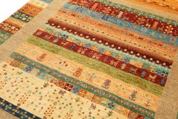 Close-up detail of New Persian Gabbeh rug from Pakistan showing Wool weave