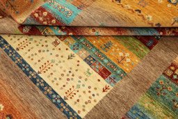 Close-up detail of New Persian Gabbeh rug from Pakistan showing Wool weave