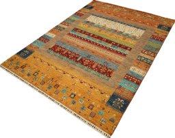 Close-up detail of New Persian Gabbeh rug from Pakistan showing Wool weave