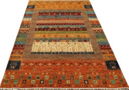 Surface texture of New Persian Gabbeh rug with natural Wool and intricate pattern