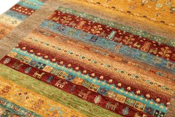 Close-up detail of New Persian Gabbeh rug from Pakistan showing Wool weave