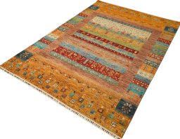 Close-up detail of New Persian Gabbeh rug from Pakistan showing Wool weave