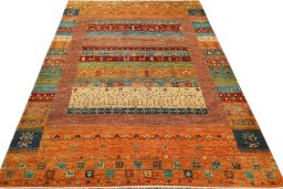 Surface texture of New Persian Gabbeh rug with natural Wool and intricate pattern