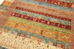 Close-up detail of New Persian Gabbeh rug from Pakistan showing Wool weave