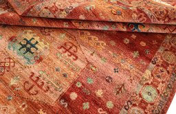 Close-up detail of New Persian Gabbeh rug from Pakistan showing Wool weave