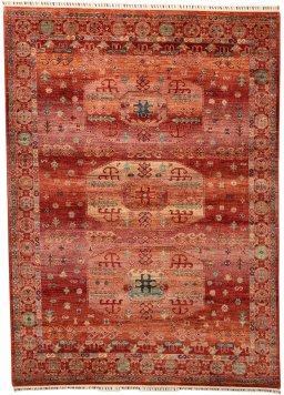 Full view of New Persian Gabbeh rug from Pakistan, 240 × 172 cm in Red tones