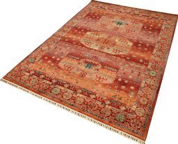 Close-up detail of New Persian Gabbeh rug from Pakistan showing Wool weave