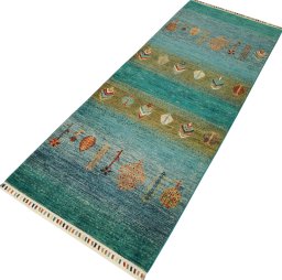 Close-up detail of New Persian Gabbeh rug from Pakistan showing Wool weave