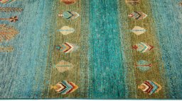Close-up detail of New Persian Gabbeh rug from Pakistan showing Wool weave