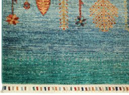 Full view of New Persian Gabbeh rug from Pakistan, 200 × 79 cm in Blue tones