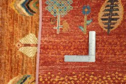 Close-up detail of New Persian Gabbeh rug from Pakistan showing Wool weave