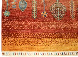 Full view of New Persian Gabbeh rug from Pakistan, 196 × 74 cm in Red tones