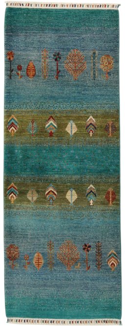 Full view of New Persian Gabbeh rug from Pakistan, 201 × 75 cm in Blue tones