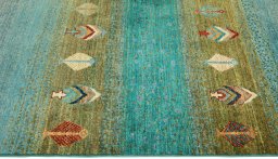 Close-up detail of New Persian Gabbeh rug from Pakistan showing Wool weave