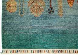 Full view of New Persian Gabbeh rug from Pakistan, 201 × 75 cm in Blue tones
