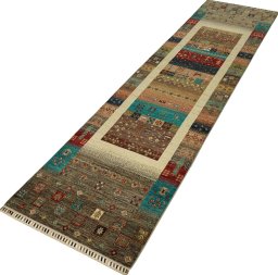 Close-up detail of New Persian Gabbeh rug from Pakistan showing Wool weave